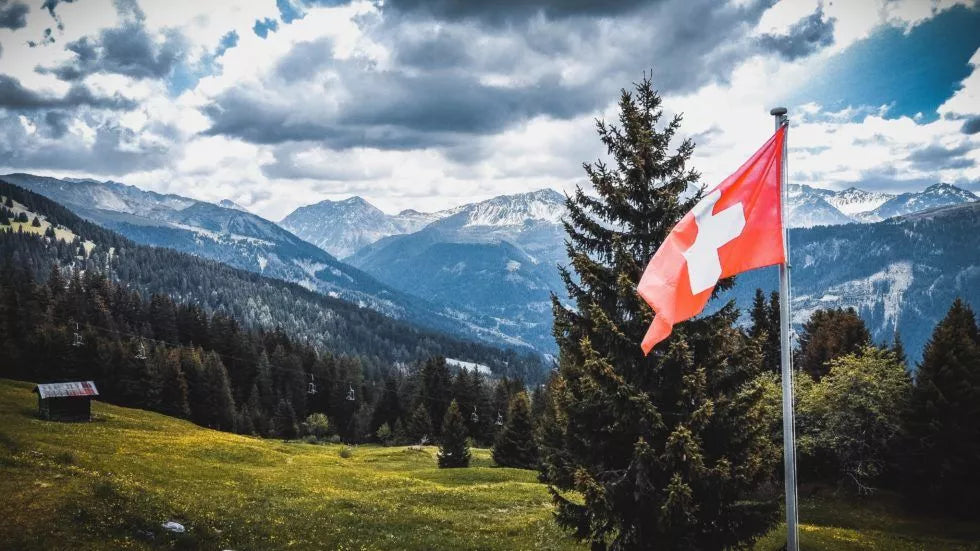 Berge mit Schweiz-Fahne